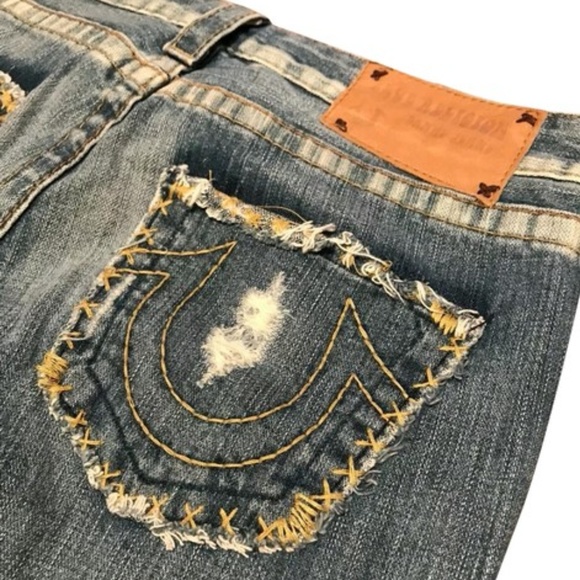 True Religion Denim - True Religion Denim Distressed Straight Leg Jeans